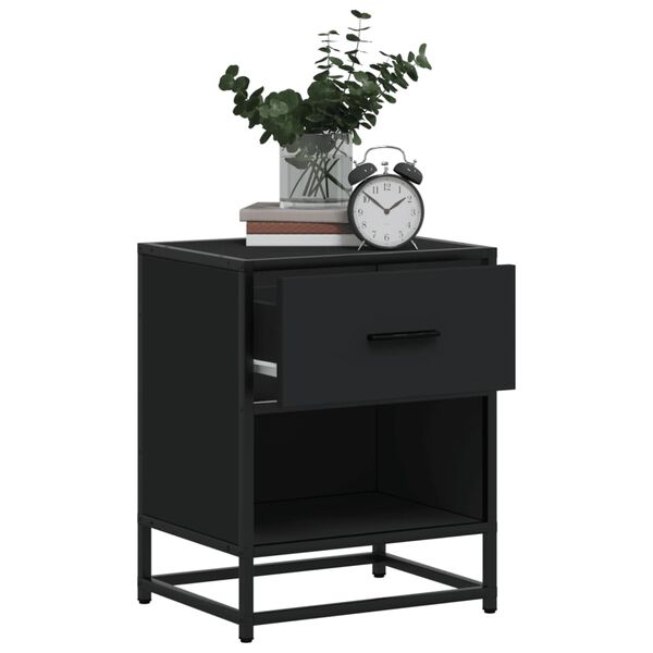 vidaXL Bedside Cabinet Set of 2 Black Engineered wood, steel Medium
