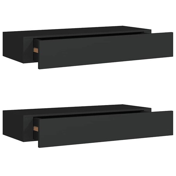 vidaXL Drawer Shelf Set of 2 Black MDF, Metal 23.6x9.3x3.9 in