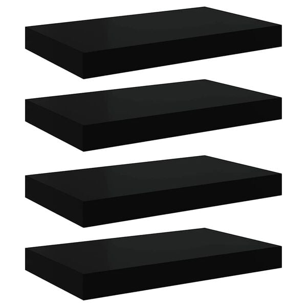 vidaXL Wall Shelf Set of 4 Black Honeycomb MDF, metal Small Wall Shelf