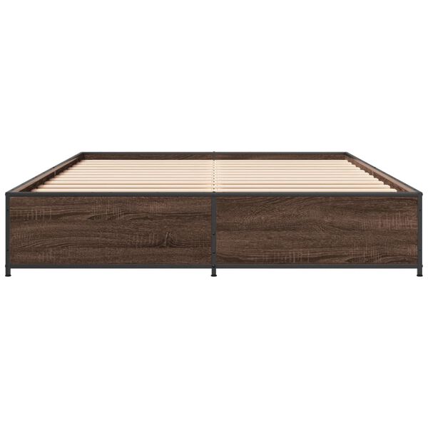 vidaXL Bed Frame Brown Oak Engineered wood and steel Double Durable