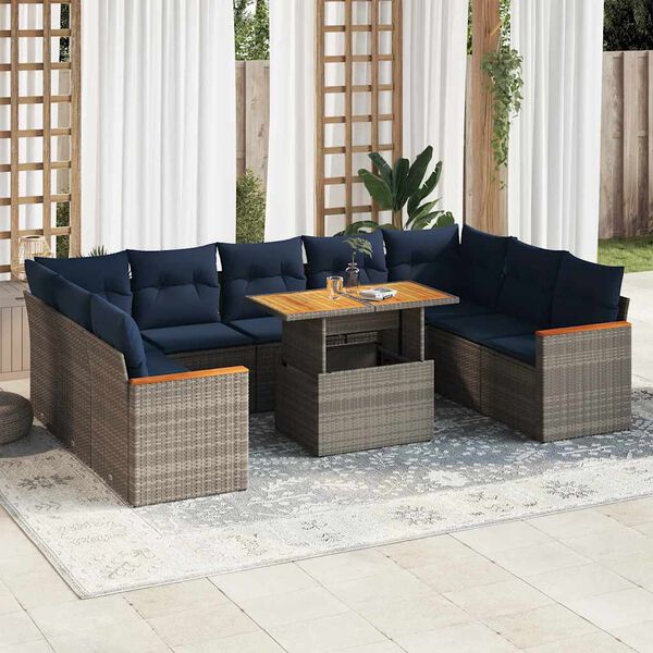 vidaXL 10 Piece Patio Sofa Set with Cushions Gray Poly Rattan