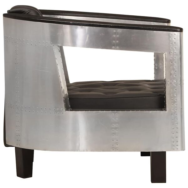 vidaXL Sofa Chair Black Real leather, Aluminum Medium Ergonomic