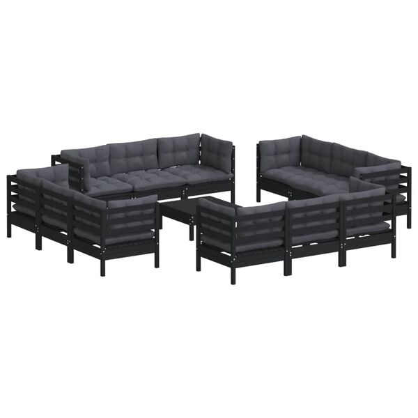 vidaXL Garden Lounge Set Black Solid Pinewood Medium Modular