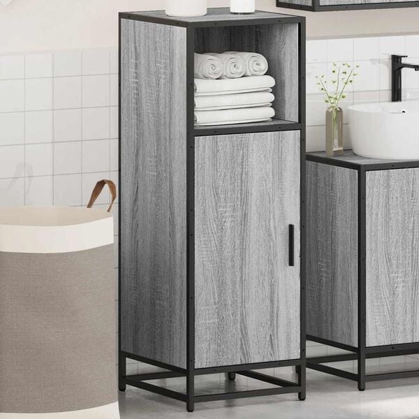 vidaXL Bathroom Cabinet Grey Sonoma Engineered wood, Metal Narrow