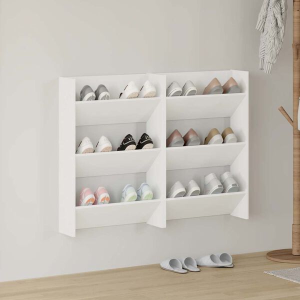vidaXL Wall Shoe Cabinets 2 pcs White 23.6"x7.1"x35.4" Engineered Wood
