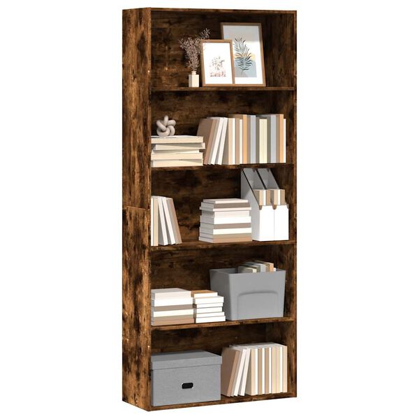 vidaXL Book Cabinet Smoked oak Engineered wood Tall Book Cabinet