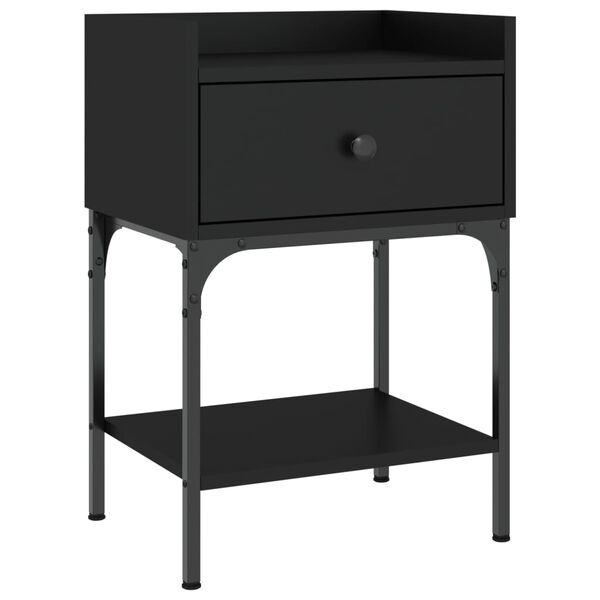 vidaXL Bedside Table Black Engineered wood, Iron Adjustable Feet