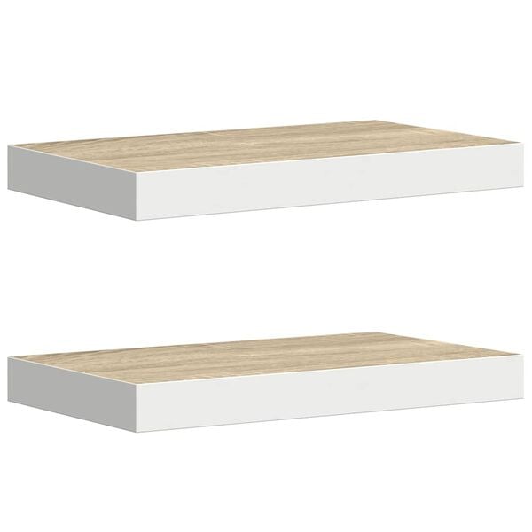 vidaXL Wall Shelf Set of 2 Oak and White Honeycomb MDF and Metal