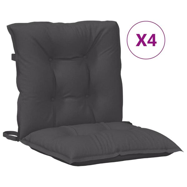 vidaXL Lowback Chair Cushion Set of 4 Melange Anthracite 100% Polyester