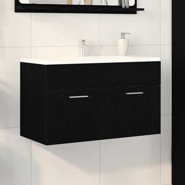 vidaXL Sink Cabinet Black Oak 15.16 x 39.37 x 18.11 in Engineered Wood