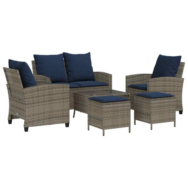 vidaXL Garden Sofa Set Grey PE rattan, tempered glass, powder-coated steel