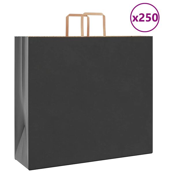 vidaXL Paper Bags 250 pcs with Handles Black 54x15x49 cm