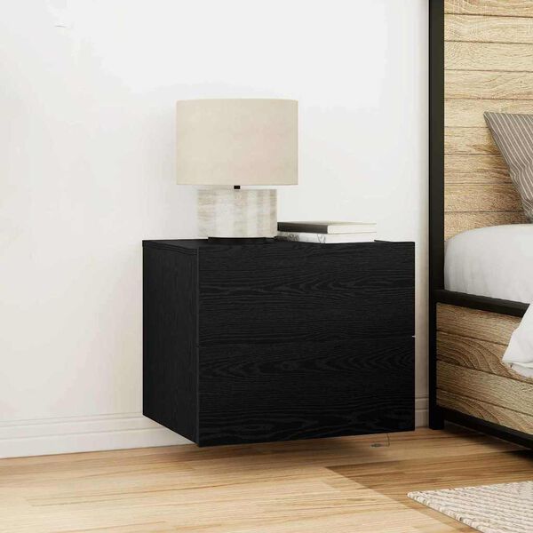 vidaXL Bedside Cabinet 2 pcs Black Oak 19.69 x 15.35 x 16.14 in