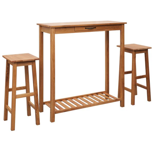 vidaXL Bar Set Natural Brown Solid Oak Wood, MDF with Oak Veneer Standard