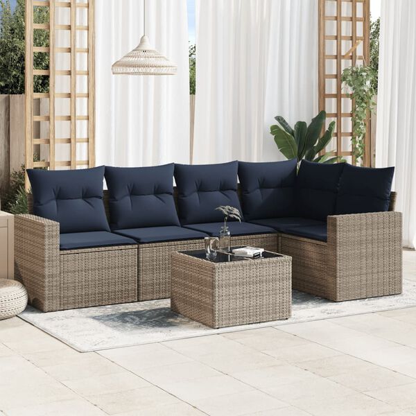 vidaXL 6 Piece Patio Sofa Set with Cushions Gray Poly Rattan