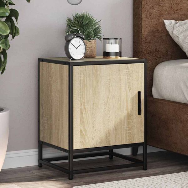 vidaXL Bedside Cabinet Sonoma Oak Engineered Wood, Metal Standard