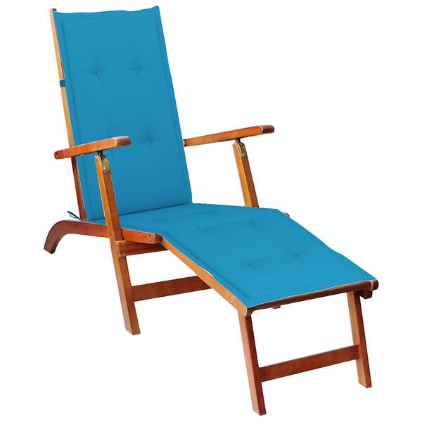 vidaXL Deck Chair Blue Solid acacia wood Regular Foldable Deck Chair