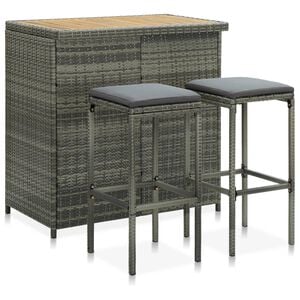 vidaXL Bar Set Grey PE rattan, steel, solid acacia wood