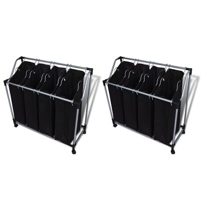 vidaXL Laundry Sorters with Bags 2 pcs Black and Gray