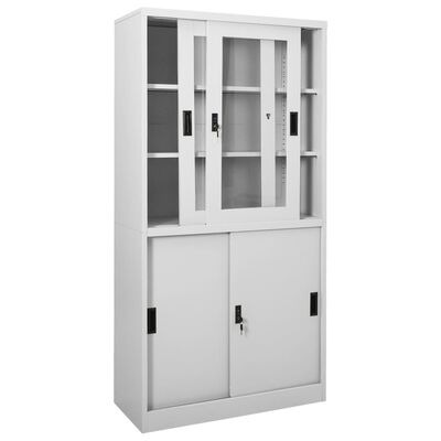 vidaXL Office Cabinet with Sliding Door Light Gray 35.4"x15.7"x70.9" Steel