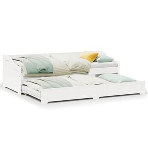 vidaXL Day Bed White Solid Pine Wood Single Daybed, Double when extended