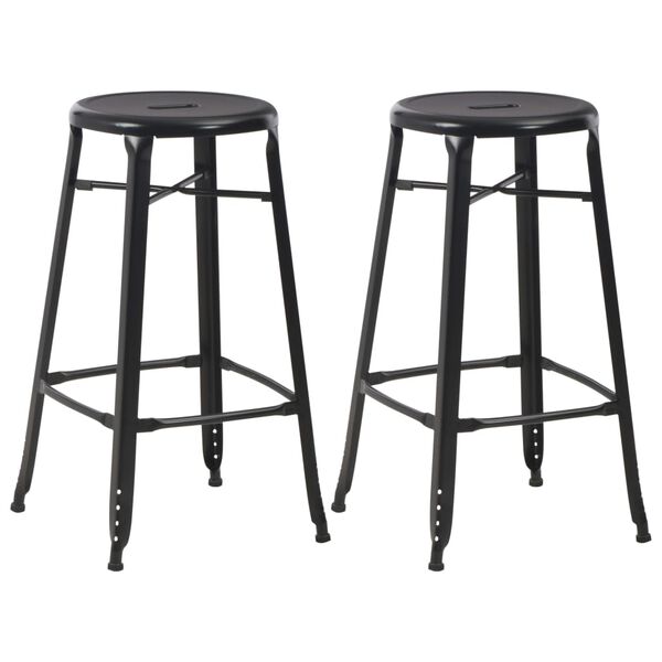 vidaXL Bar Stool Set of 2 Black Powder-coated steel Standard Durable
