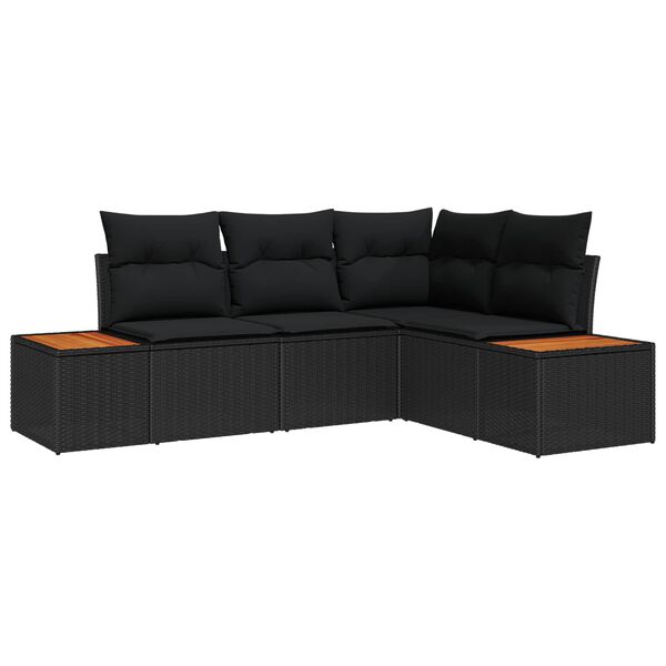 vidaXL Garden Sofa Set with Cushion 5 pcs Black Poly rattan