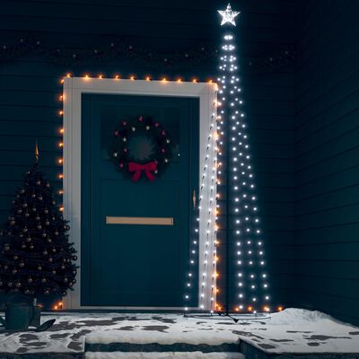 vidaXL Christmas Cone Tree Cold White 136 LEDs Decoration 2x8 ft