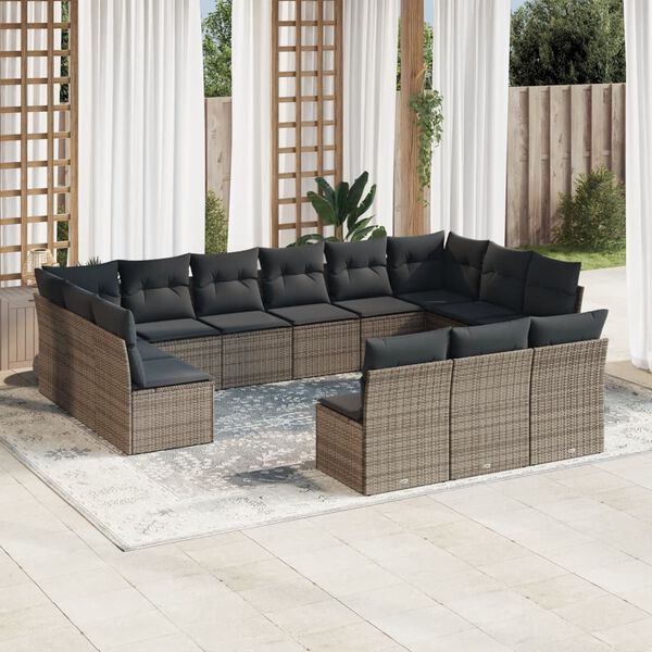 vidaXL Garden Sofa Set Grey PE Rattan Large Adjustable Feet