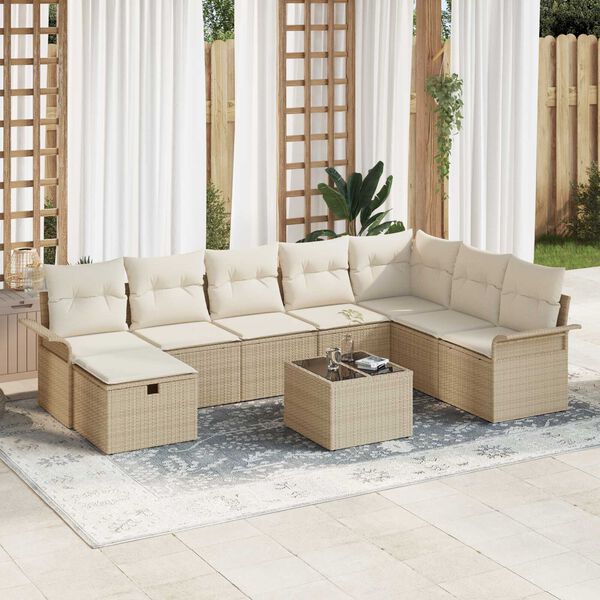 vidaXL Garden Sofa Set with Cushion 9 pcs Beige and Cream Poly Rattan