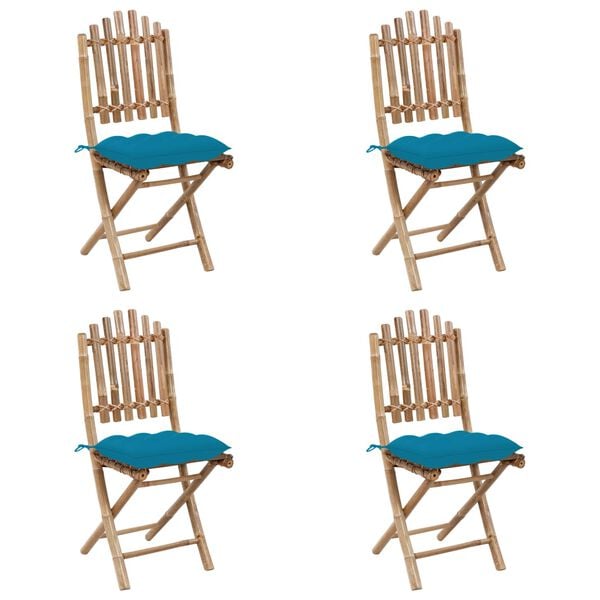 vidaXL Patio Dining Set Set of 4 Light Blue Bamboo, Polyester Foldable