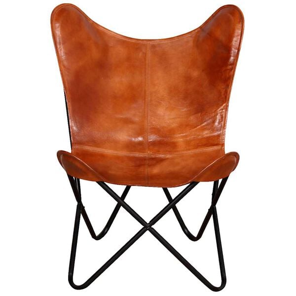 vidaXL Butterfly Chair Brown Real leather, Powder-coated iron Standard