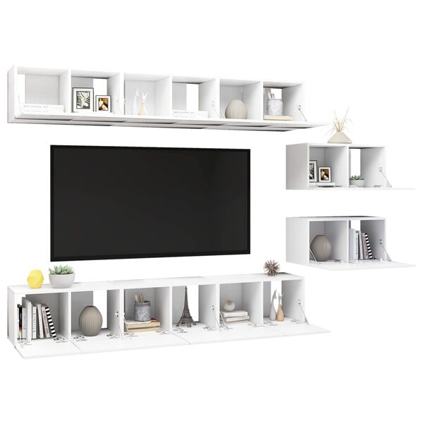 vidaXL TV Stands 8 Pcs White Engineered Wood