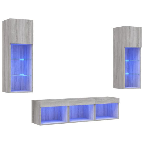 vidaXL 5 Piece TV Wall Units with LED Gray Sonoma Engineered Wood