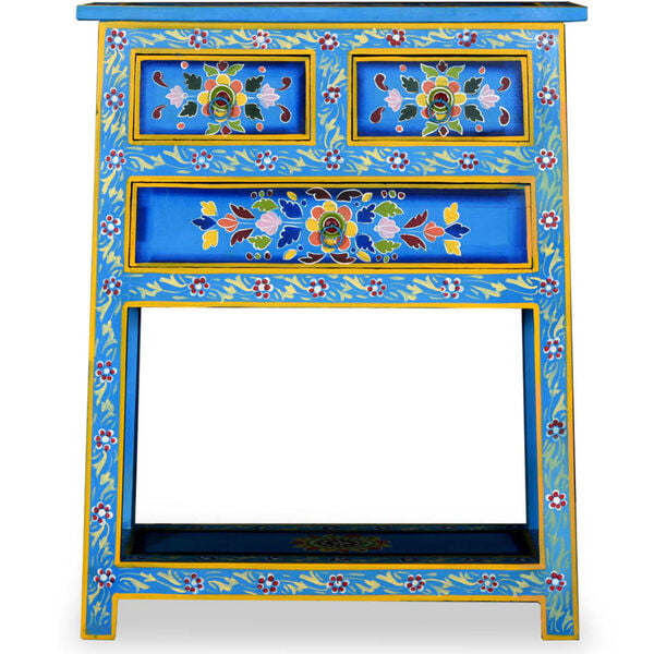 vidaXL Sideboard with Drawers Solid Mango Wood Turquoise Hand Painted