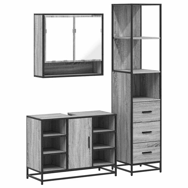 vidaXL Bathroom Furniture Set Grey Sonoma Engineered wood, metal Medium