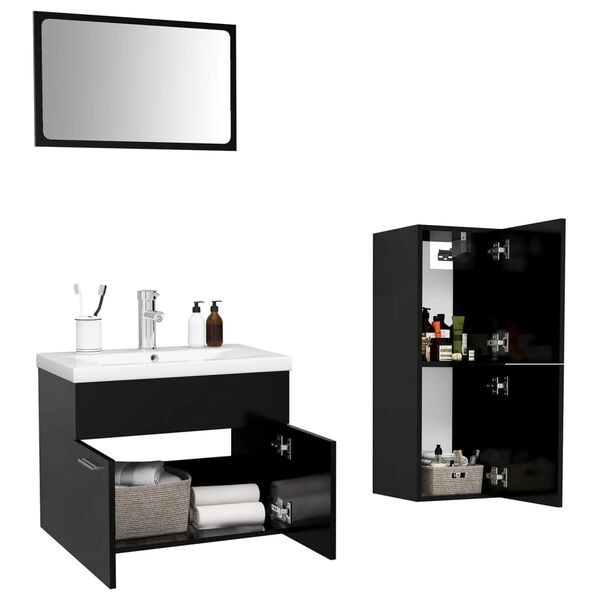 vidaXL Bathroom Furniture Set Black Engineered wood, acrylic, ceramic