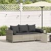 vidaXL Patio Sofa with Cushions 3-Seater Light Grey Poly Rattan