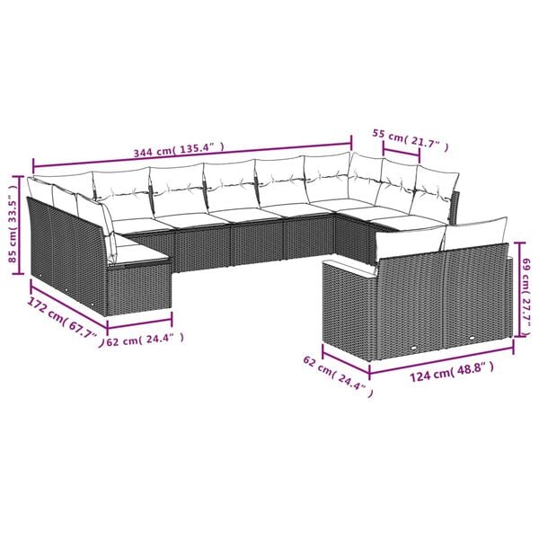 vidaXL Garden Sofa Set Black