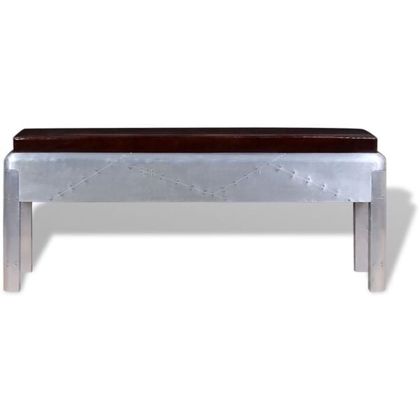 vidaXL Entryway Bench Brown and Silver Real Goat Leather and Aluminum