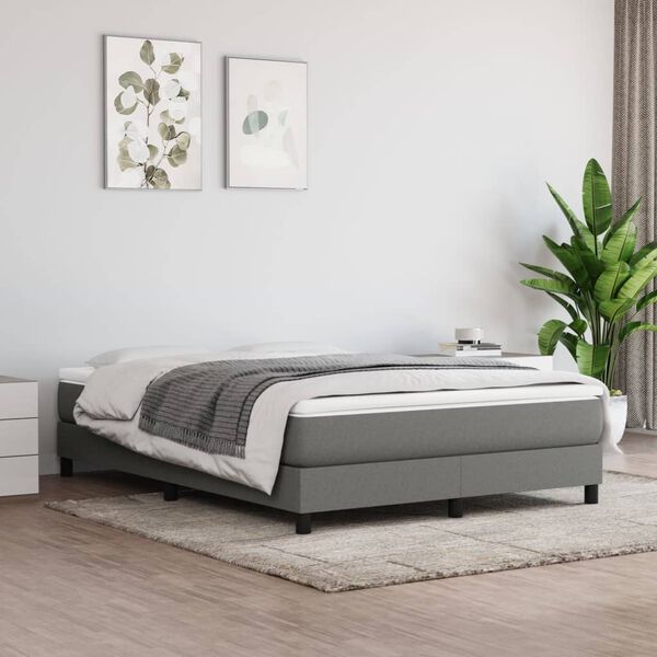 vidaXL Bed Frame Dark Grey Polyester, Plywood, Engineered Wood Full