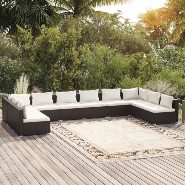 vidaXL Garden Lounge Set Black PE Rattan 10 Piece Set