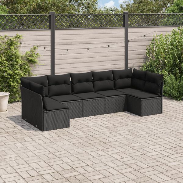 vidaXL Patio Sofa Set Black PE rattan, Powder-coated steel 7 Piece