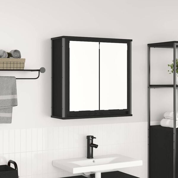 vidaXL Bathroom Wall Cabinet Black wood Engineered wood Medium