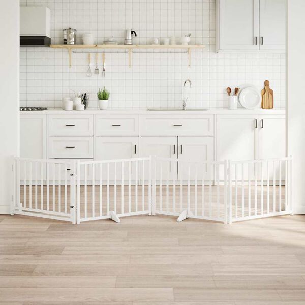 vidaXL Dog Gate Set of 4 White Solid fir wood 126.0 in total length