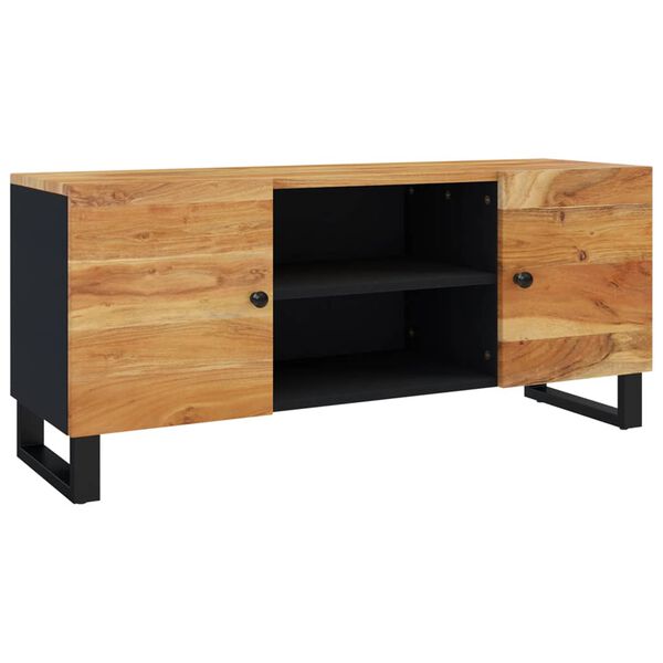 vidaXL TV Cabinet Black and natural wood Solid acacia wood Medium