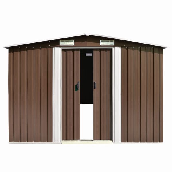 vidaXL Garden Shed Brown Galvanized Steel Large Sturdy Garden Shed