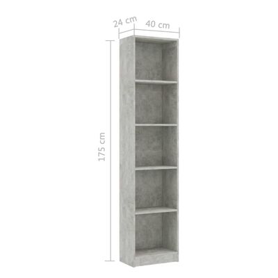 vidaXL 5-Tier Book Cabinet Concrete Gray 15.7"x9.4"x68.9" Engineered Wood