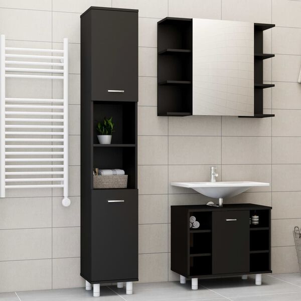 vidaXL Bathroom Furniture Set Black Engineered wood Medium