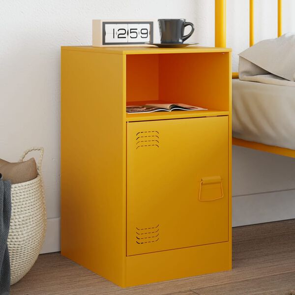 vidaXL Bedside Cabinet Mustard Yellow Cold-rolled steel Medium Storage